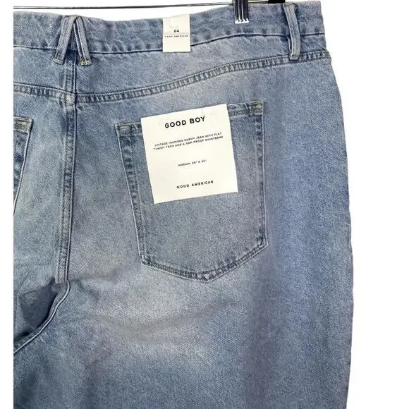 NWT Good American Good Boy Distressed Plus Curvy Straight Leg Jean 24 Blue #3039 - Picture 11 of 14